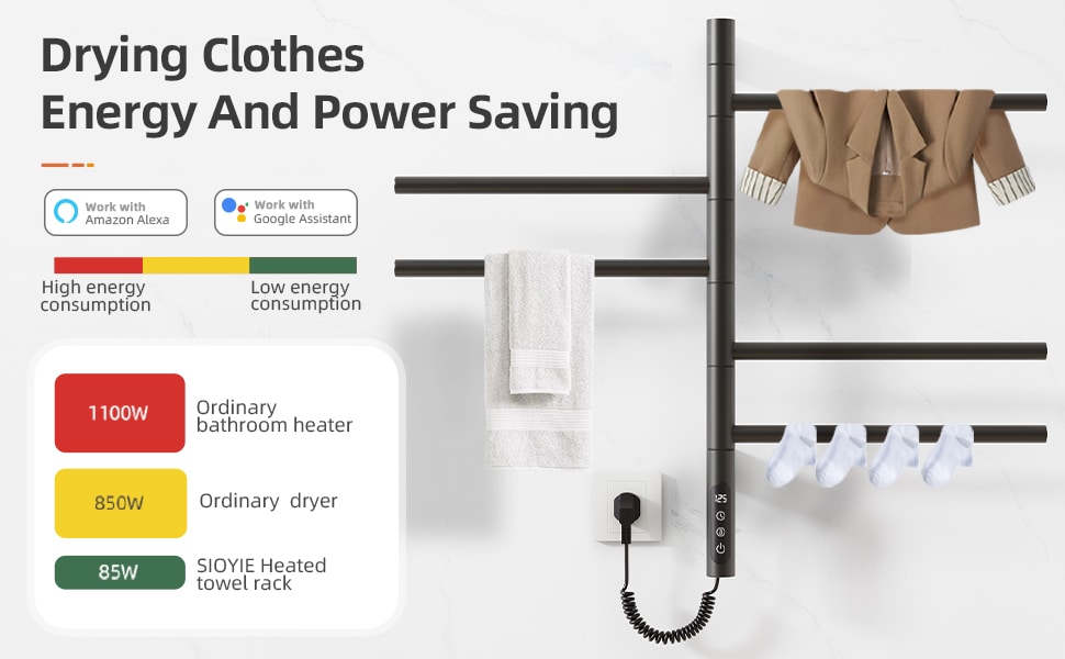 Smart Heated Towel Rack With Wi-fi App Control For Modern Bathroom_voghion.com
